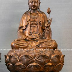 Tượng Tam Thánh Tây Phương Ngồi Tòa Sen Bằng Đồng Đỏ Cao 81Cm