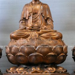 Tượng Tam Thánh Tây Phương Ngồi Tòa Sen Bằng Đồng Đỏ Cao 81Cm