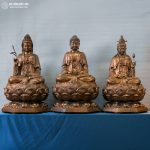 tượng tam thánh tây phương ngồi tòa sen bằng đồng đỏ cao 81cm