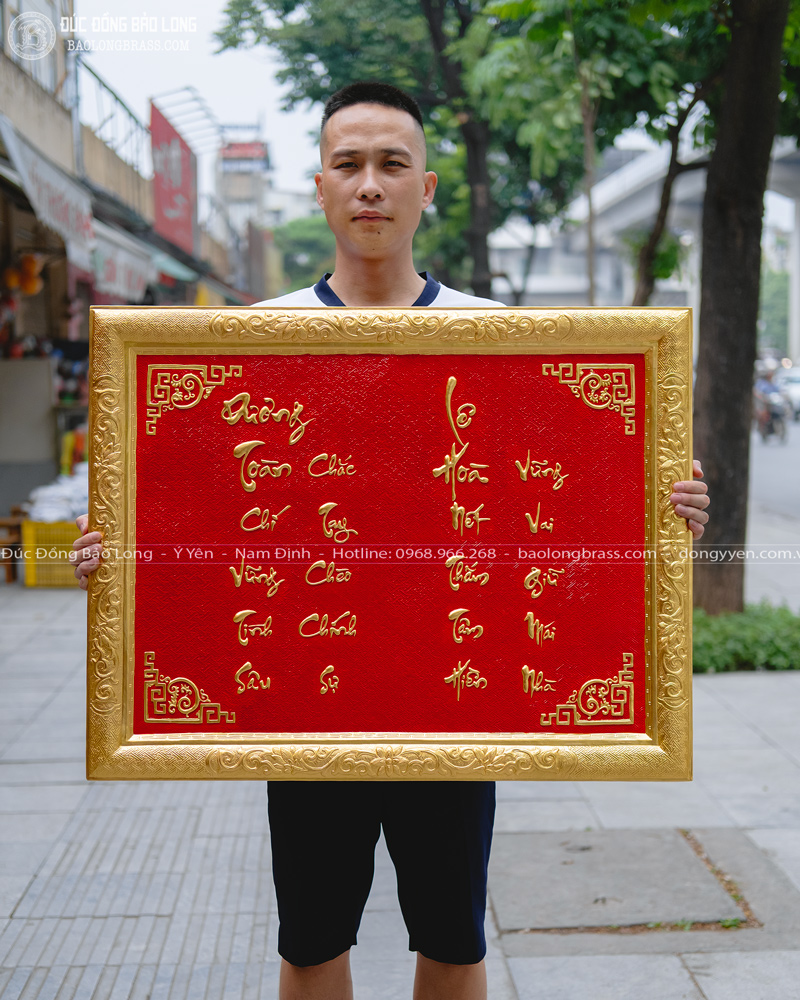 Tranh Chữ Hàng Đặt Theo Yêu Cầu Dát Vàng 24K Khổ 88cm x 69cm