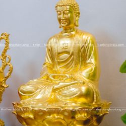 tượng Phật A Di Đà bằng đồng đỏ dát vàng 9999 cao 69cm