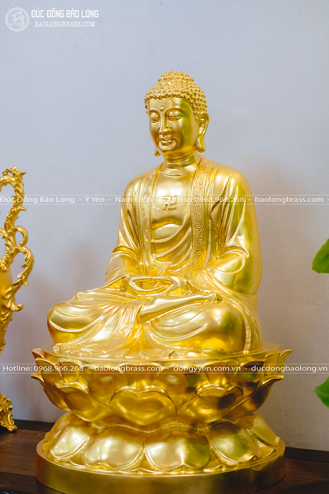 Tượng Phật A Di Đà Bằng Đồng Đỏ Dát Vàng 9999 Cao 69Cm