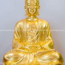 Tượng Phật A Di Đà Bằng Đồng Đỏ Dát Vàng 9999 Cao 69Cm