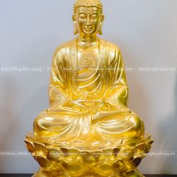 Tượng Phật A Di Đà Bằng Đồng Đỏ Dát Vàng 9999 Cao 69Cm