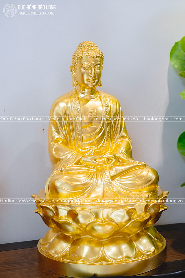 Tượng Phật A Di Đà Bằng Đồng Đỏ Dát Vàng 9999 Cao 69Cm