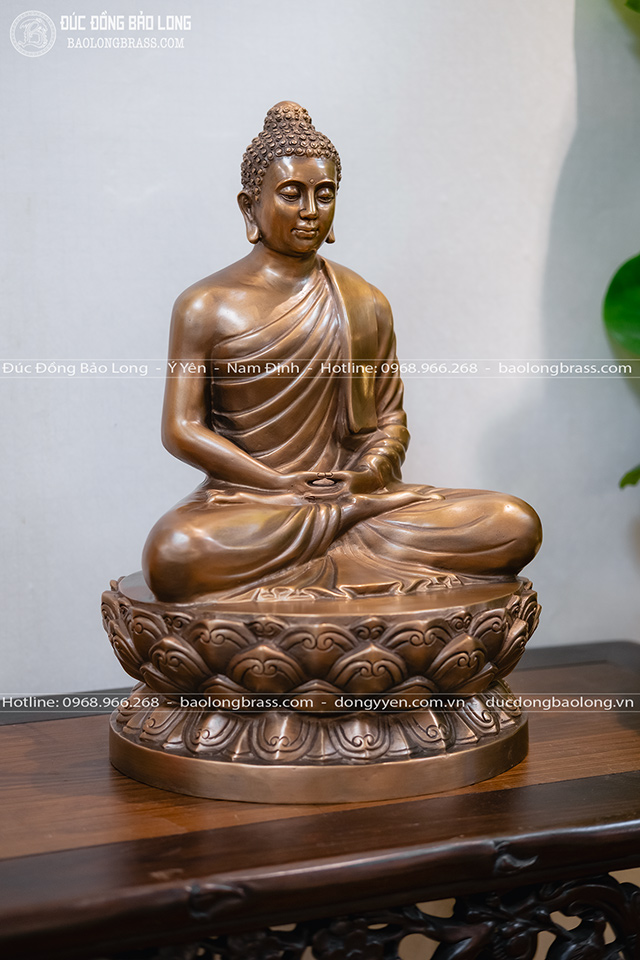 Tượng Phật Thích Ca Bằng Đồng Đỏ Cao 40Cm Màu Trầm Cổ