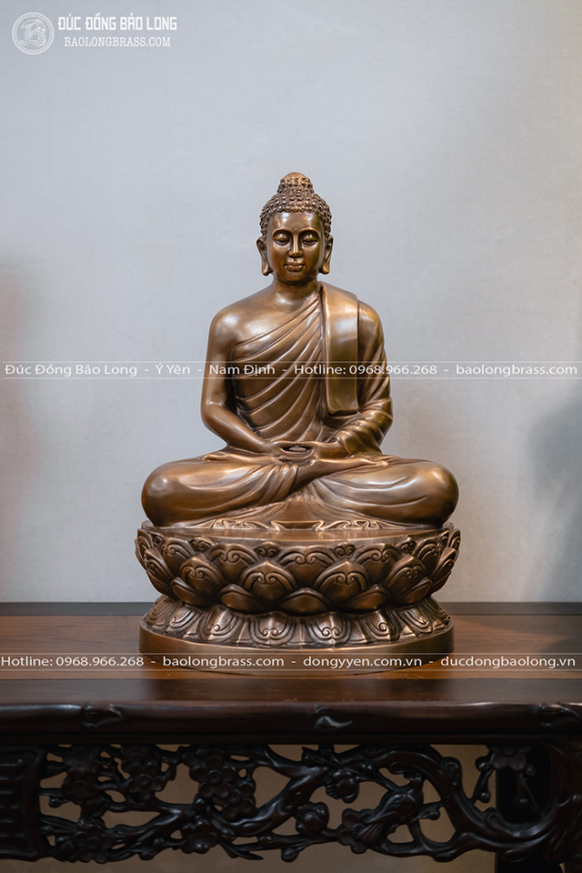 Tượng Phật Thích Ca Bằng Đồng Đỏ Cao 40Cm Màu Trầm Cổ