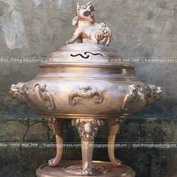 Đỉnh Đồng Dơi Ngũ Phúc Màu Giả Cổ Đúc Thủ Công Bằng Đồng Đỏ Cao 1m07