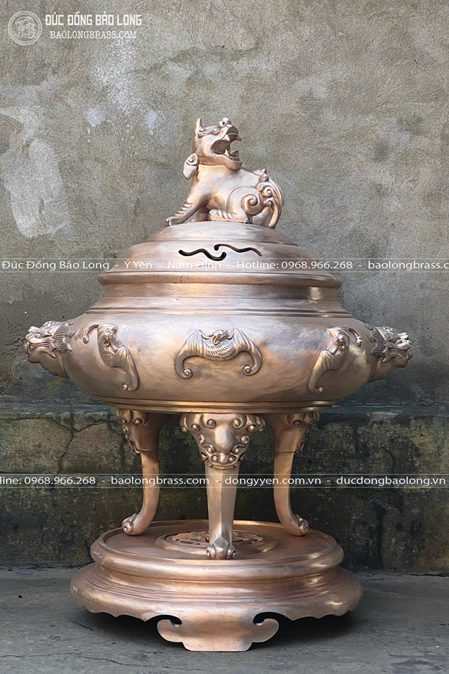 Đỉnh Đồng Dơi Ngũ Phúc Màu Giả Cổ Đúc Thủ Công Bằng Đồng Đỏ Cao 1m07