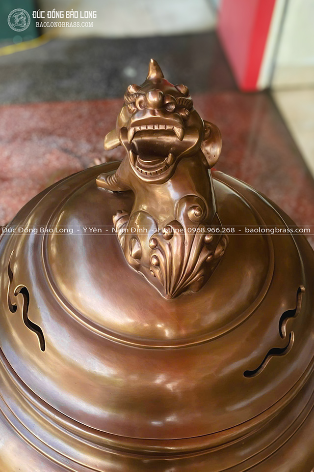 Đỉnh Đồng Dơi Ngũ Phúc Màu Giả Cổ Đúc Thủ Công Bằng Đồng Đỏ Cao 1m07