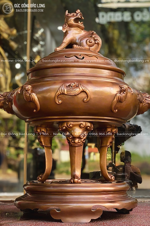 Đỉnh Đồng Dơi Ngũ Phúc Màu Giả Cổ Đúc Thủ Công Bằng Đồng Đỏ Cao 1m07