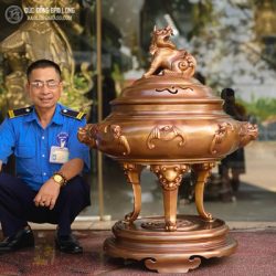 Đỉnh Đồng Dơi Ngũ Phúc Màu Giả Cổ Đúc Thủ Công Bằng Đồng Đỏ Cao 1m07