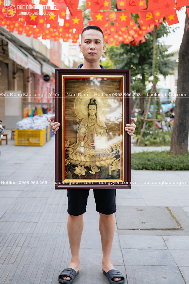 Tranh Khắc Phật Bà Quan Âm Bằng Đồng Kích thước 50cm x 80cm
