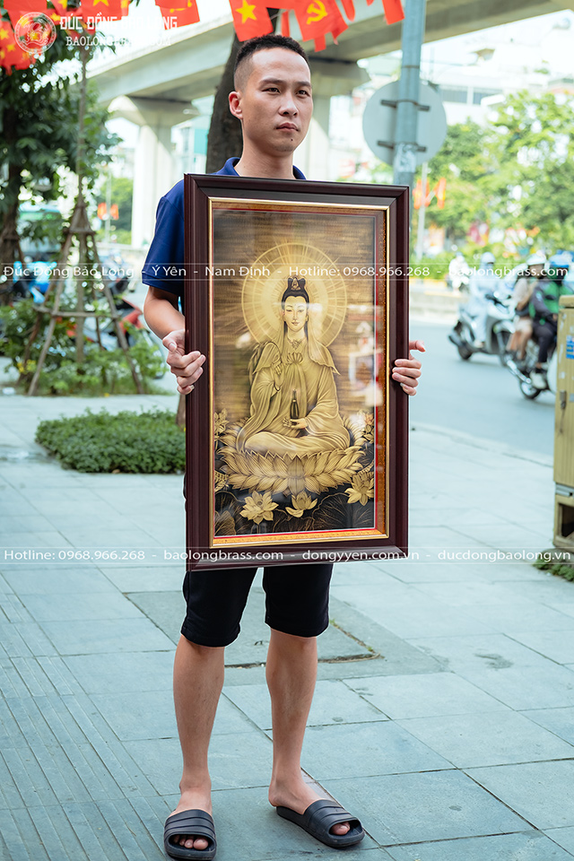 Tranh Khắc Phật Bà Quan Âm Bằng Đồng Kích thước 50cm x 80cm