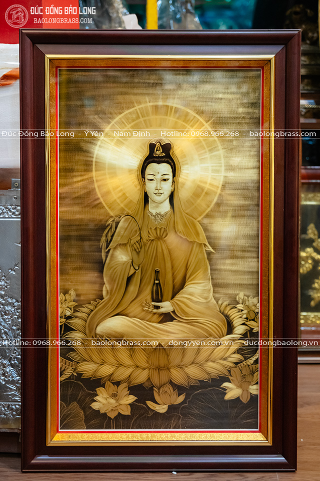 Tranh Khắc Phật Bà Quan Âm Bằng Đồng Kích thước 50cm x 80cm