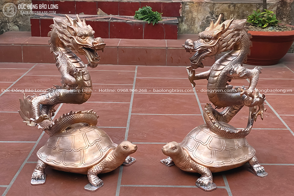 Tượng Long Quy (Rồng Cưỡi Rùa) bằng đồng đỏ cao 61cm