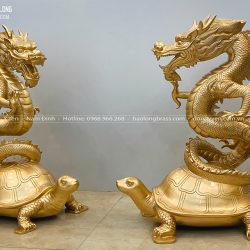 Tượng Long Quy (Rồng Cưỡi Rùa) bằng đồng đỏ cao 61cm
