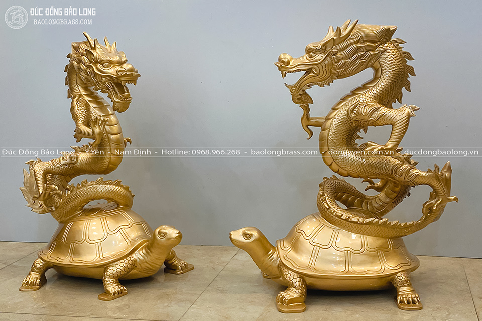 Tượng Long Quy (Rồng Cưỡi Rùa) bằng đồng đỏ cao 61cm