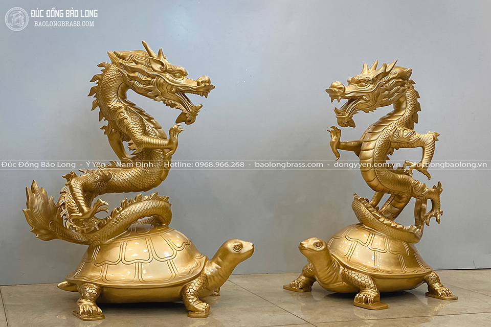 Tượng Long Quy (Rồng Cưỡi Rùa) bằng đồng đỏ cao 61cm