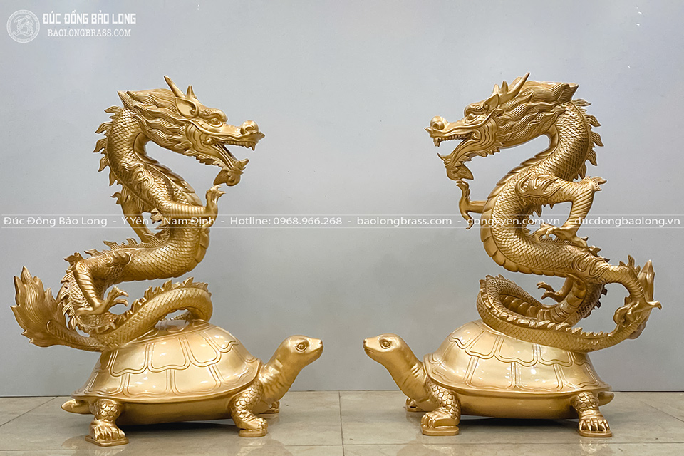Tượng Long Quy (Rồng Cưỡi Rùa) bằng đồng đỏ cao 61cm