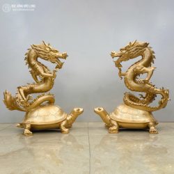 Tượng Long Quy (Rồng Cưỡi Rùa) Bằng Đồng Đỏ Cao 61Cm