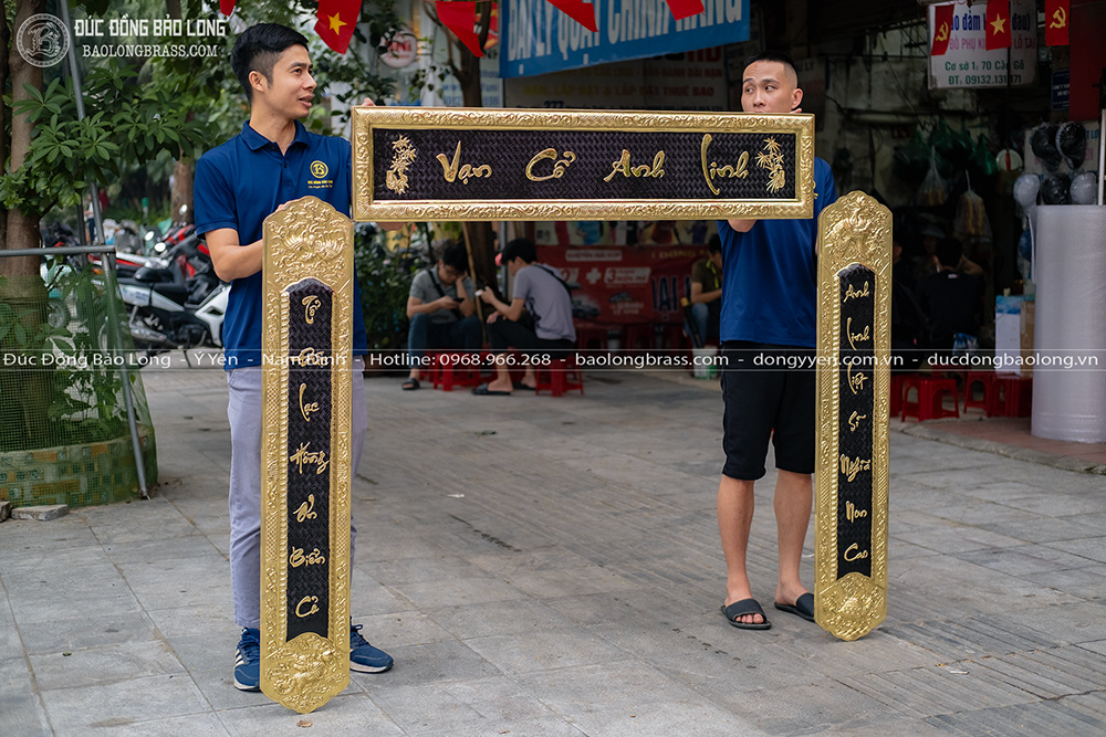 Bộ Đại Tự Câu Đối Bằng Đồng Vạn Cổ Anh Linh 1m35