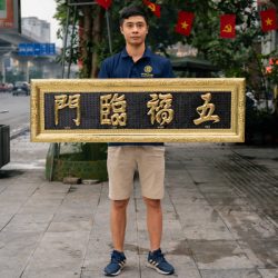 Đại Tự Ngũ Phúc Lâm Môn Bằng Đồng Vàng Khổ 1m33