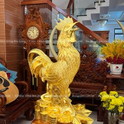 Tượng Gà Trống Bằng Đồng Đỏ Dát Vàng 24K Cao 1m1