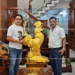 Tượng Gà Trống Bằng Đồng Đỏ Dát Vàng 24K Cao 1m1
