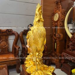 Tượng Gà Trống Bằng Đồng Đỏ Dát Vàng 24K Cao 1m1