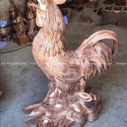 Tượng Gà Trống Bằng Đồng Đỏ Dát Vàng 24K Cao 1m1
