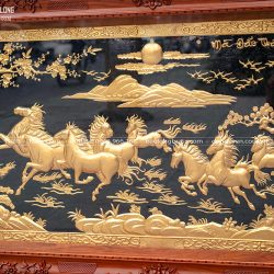 Tranh Mã Đáo Thành Công Bằng Đồng Dát Vàng 24K Khung Gỗ Gõ Đỏ Khổ 1m6 x 92cm