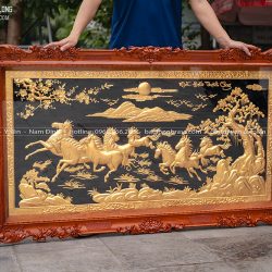 Tranh Mã Đáo Thành Bằng Đồng Dát Vàng 24K Khung Gỗ Gõ Đỏ Khổ 1m6 x 92cm