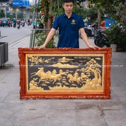 Tranh Mã Đáo Thành Bằng Đồng Dát Vàng 24K Khung Gỗ Gõ Đỏ Khổ 1m6 x 92cm