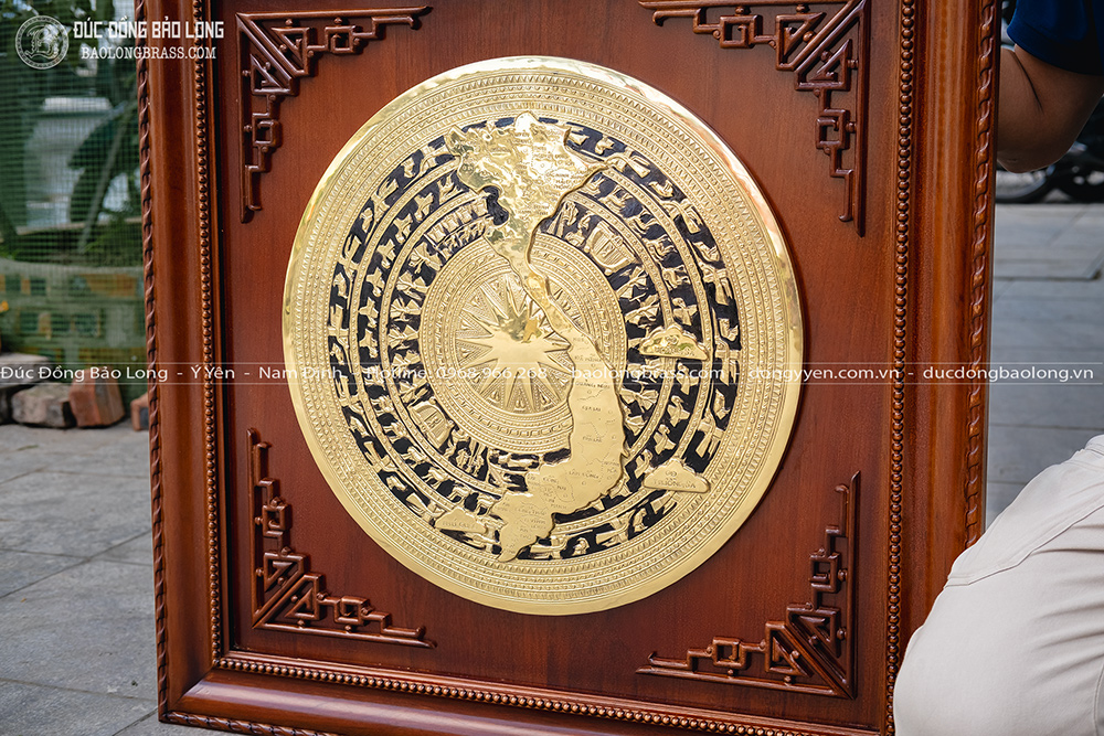 Tranh Mặt Trống Đồng ĐK 50Cm Khung Gỗ Khổ 81Cm