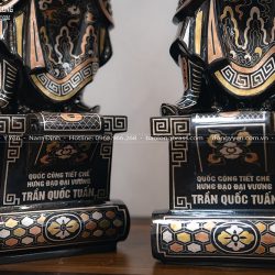 Tượng Trần Hưng Đạo - Trần Quốc Tuấn Đứng Bệ Thuyền Bằng Đồng Khảm Tam Khí Cao 48Cm