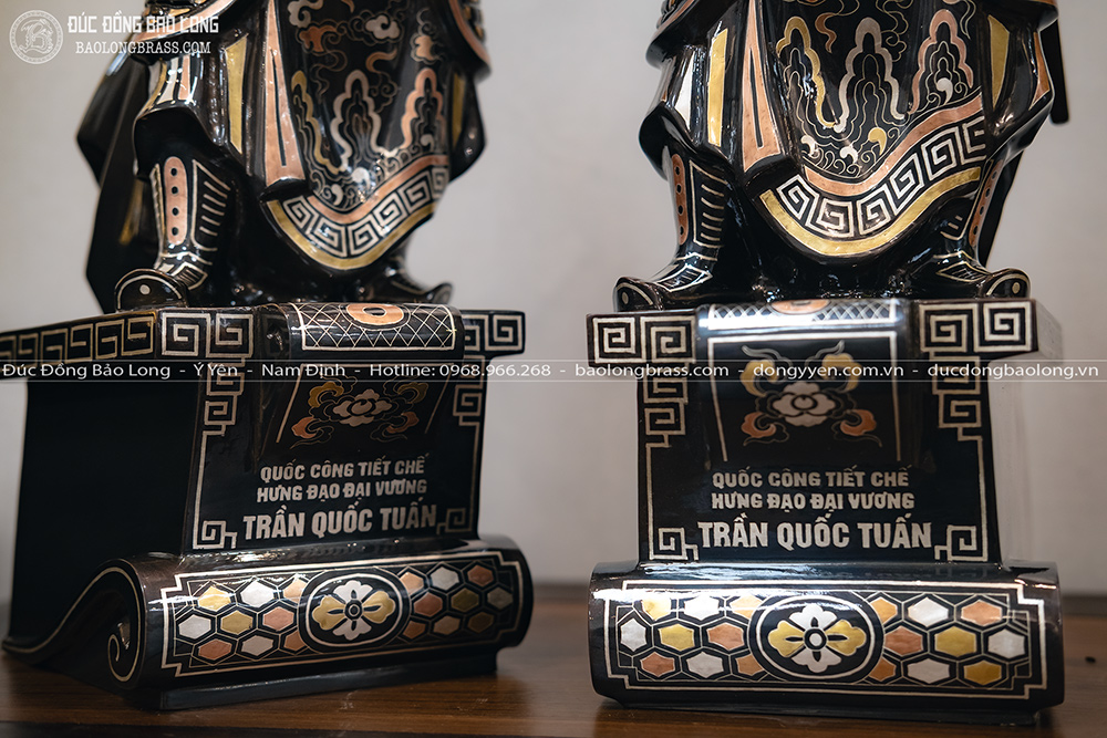 Tượng Trần Hưng Đạo - Trần Quốc Tuấn Đứng Bệ Thuyền Bằng Đồng Khảm Tam Khí Cao 48Cm