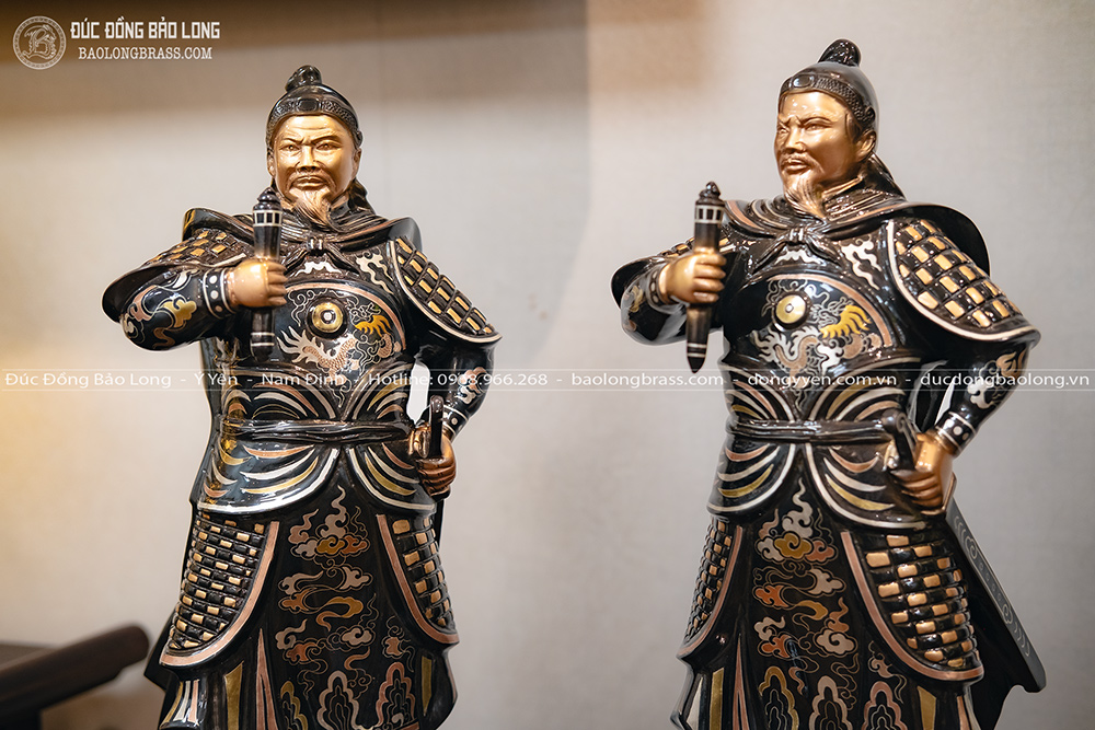 Tượng Trần Hưng Đạo - Trần Quốc Tuấn Đứng Bệ Thuyền Bằng Đồng Khảm Tam Khí Cao 48Cm