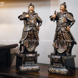 Tượng Trần Hưng Đạo - Trần Quốc Tuấn Đứng Bệ Thuyền Bằng Đồng Khảm Tam Khí Cao 48Cm