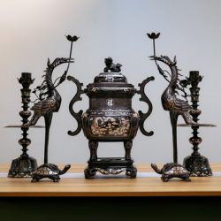 Bộ ngũ sự đỉnh vuông khảm tam khí cao 60cm