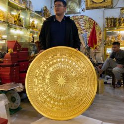 Mặt Trống Đồng Đúc Dát Vàng ĐK 1m