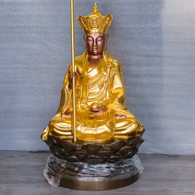 Tượng Địa Tạng Bồ Tát Cao 69cm Bằng Đồng Đỏ Dát Điểm Vàng