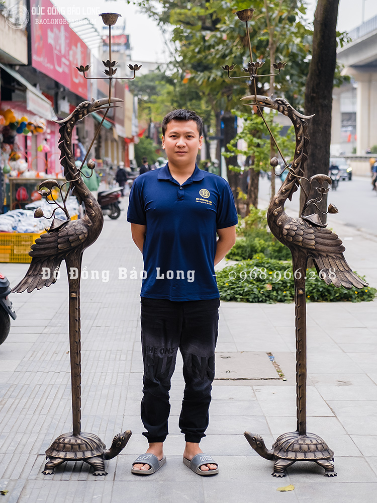 Đôi Hạc Thờ Bằng Đồng Thau Cao 1m76 Màu Hun Đen
