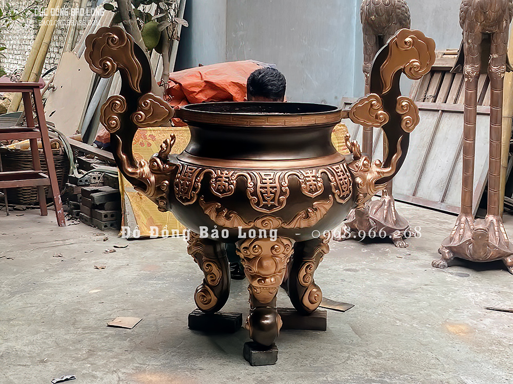 Lư Hương Đồng Cắm Nhang Dơi Thọ Cao 1m37