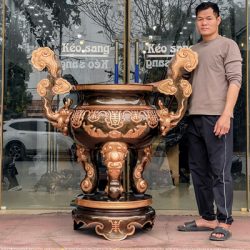 Lư Hương Đồng Cắm Nhang Dơi Thọ Cao 1m37
