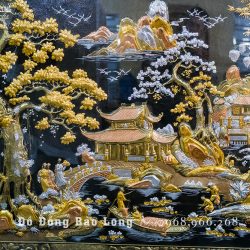 Tranh Cội Nguồn Quê Hương bằng đồng đỏ dát điểm vàng bạc khung gỗ gụ khổ 2m62 x 1m55