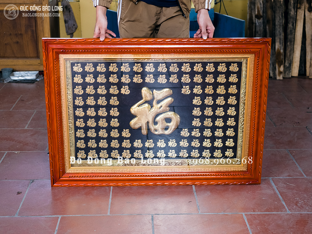 Tranh Bách Phúc Bằng Đồng Dát Vàng Khổ 1m x70cm