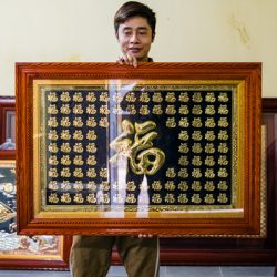 Tranh Bách Phúc Bằng Đồng Dát Vàng Khổ 1m x70cm