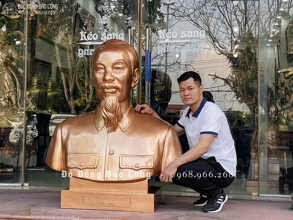 Tượng Chân Dung Bác Hồ Bằng Đồng Đỏ Cao 1m3