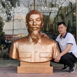 Tượng Chân Dung Bác Hồ Bằng Đồng Đỏ Cao 1m3